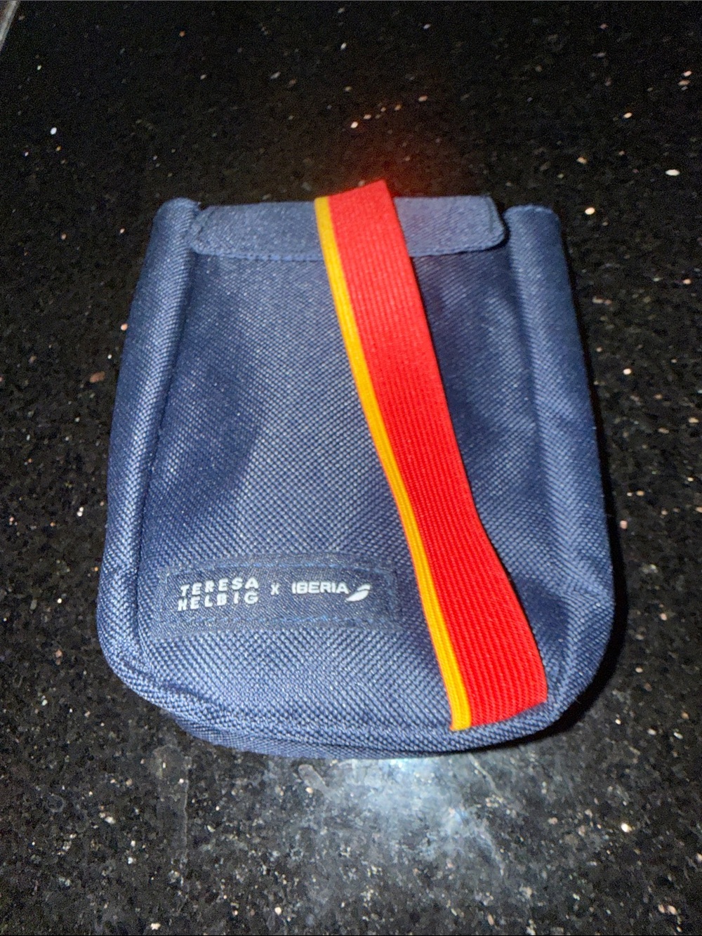 Navy Toiletry Pouch with Red & Yellow Strap